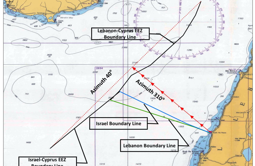 The proposed Israel-Lebanon maritime border. (photo credit: Courtesy)