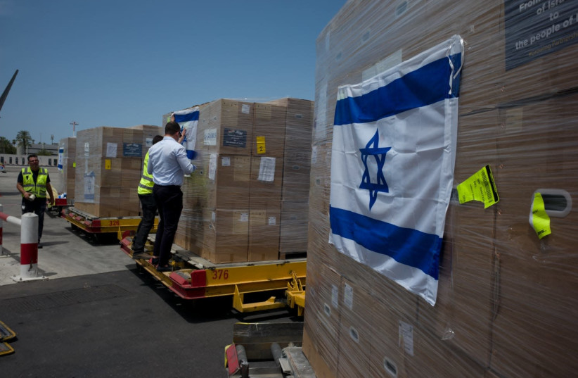 Israeli coronavirus aid being prepared to be loaded onto the Indian Air Force cargo plane (credit: MINISTRY OF FOREIGN AFFAIRS)