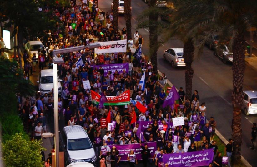 Thousands of Jews and Arabs march in Tel Aviv for peace and coexistence, Saturday, May 22, 2021. (photo credit: STANDING TOGETHER)