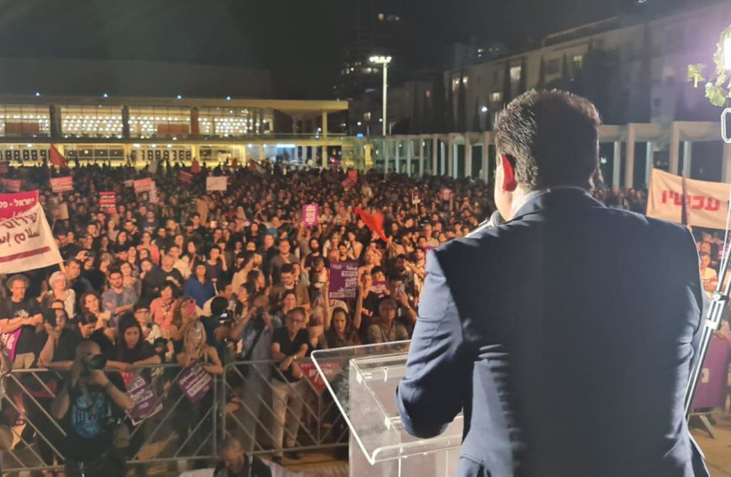 Joint List leader Ayman Odeh speaks at Habima Square, Saturday, May 22, 2021. (credit: JOINT LIST)