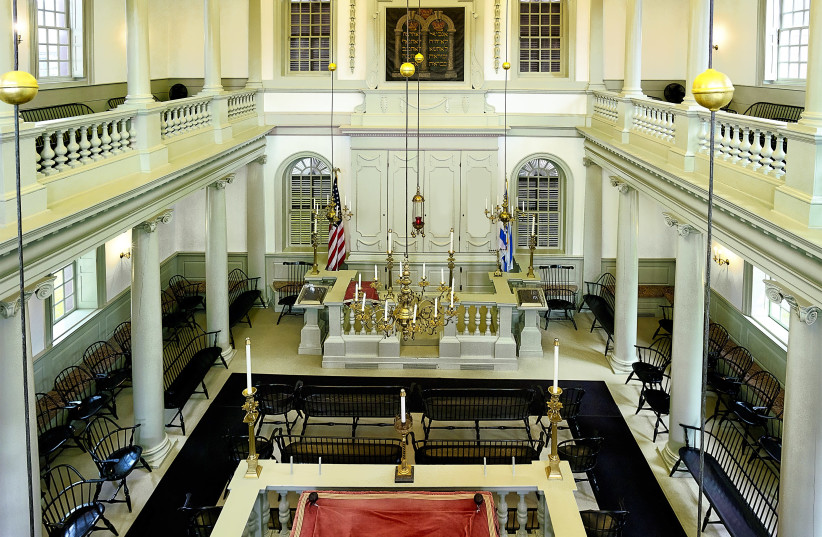 THEY LOVE to tell about George Washington’s speech at the small Touro Synagogue in Newport (photo credit: Wikimedia Commons)