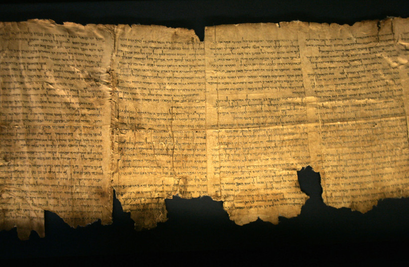 Sections of the ancient Dead Sea scrolls are seen on display at the Israel Museum in Jerusalem May 14, 2008.  (credit: REUTERS/BAZ RATNER)