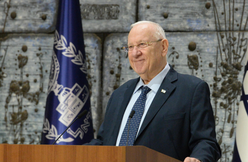 President Reuven Rivlin at an event marking the centenary of the Manufacturers’ Association of Israel, May 31, 2021.  (photo credit: MARK NEYMAN/GPO)