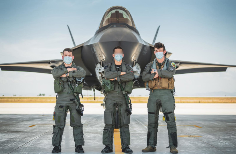 IDF F-35s deployed for large-scale drill in Italy, June, 2021 (photo credit: IDF SPOKESPERSON'S UNIT)