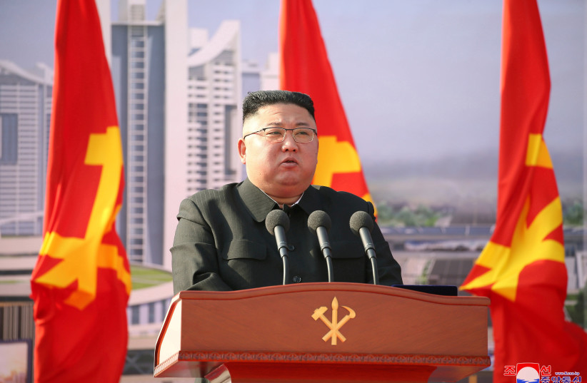 North Korean leader Kim Jong Un attends a ceremony to inaugurate the start of construction on the first phase of a project to eventually build 50,000 new apartments, in Pyongyang, North Korea (photo credit: KCNA/FILE PHOTO VIA REUTERS)