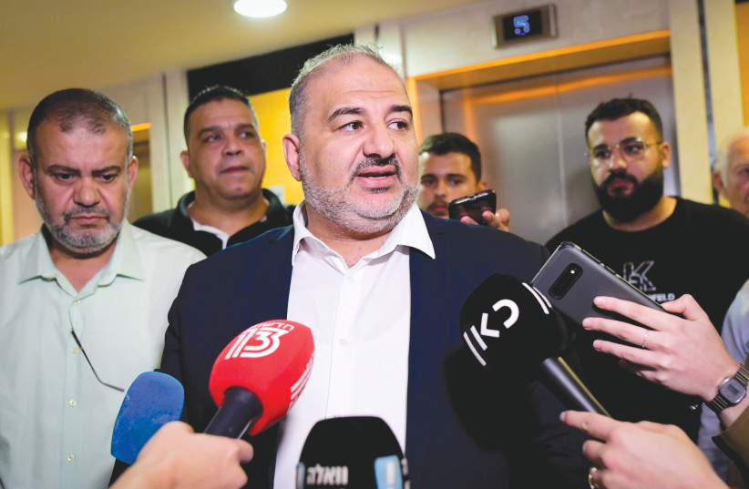 MANSOUR ABBAS, head of the Ra’am Party, is seen after signing the coalition agreement, at Kfar Maccabiah in Ramat Gan, earlier this month. (photo credit: AVSHALOM SASSONI/FLASH90)