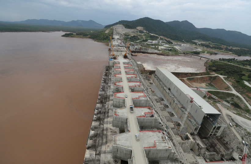 Ethiopia's Grand Renaissance Dam is seen as it undergoes construction work on the river Nile in Guba Woreda (photo credit: TIKSA NEGERI / REUTERS)