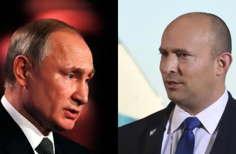 Russia's President Vladimir Putin and Israel's Prime Minister Naftali Bennett. (credit: RONEN ZVULUN/REUTERS/HAIM TZACH)