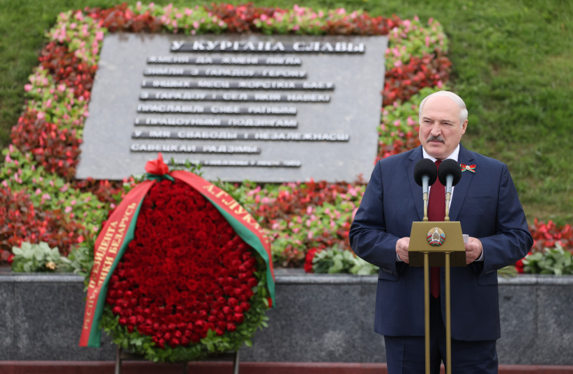 Belarusian President Aleksandr Lukashenko speaks at WWII memorial, June 3, 2021 (photo credit: OFFICIAL INTERNET PORTAL OF THE PRESIDENT OF THE REPUBLIC OF BELARUS)