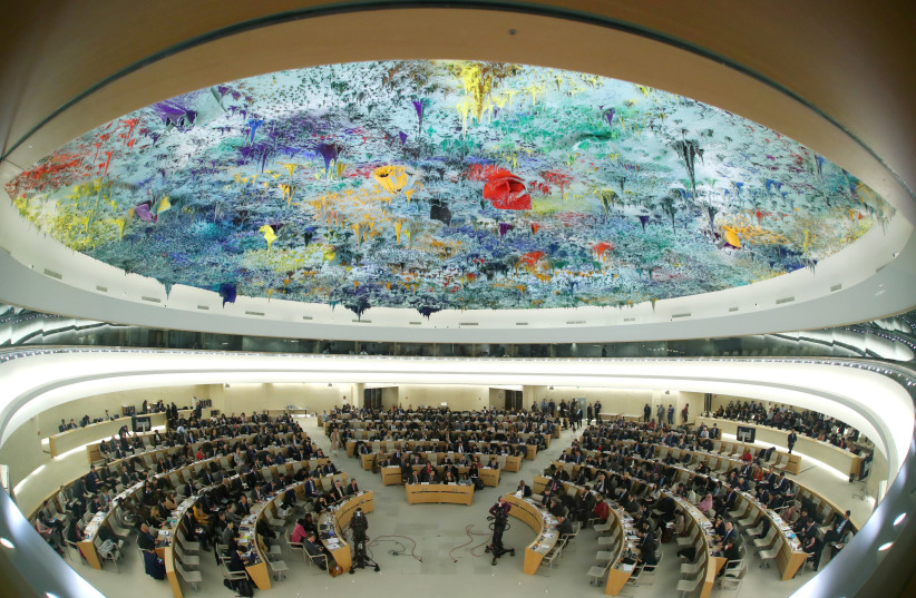 THE UN Human Rights Council meets in Geneva, February 2020.  (credit: DENIS BALIBOUSE / REUTERS)