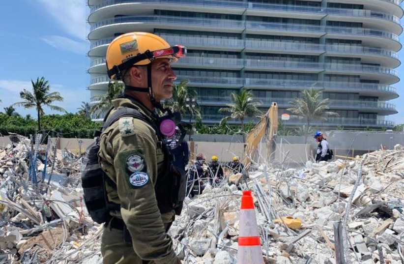 Col. Golan Vach, commander of the IDF Home Front Command’s National Search and Rescue Unit, at the Surfside disaster site. (photo credit: IDF HOME FRONT COMMAND)