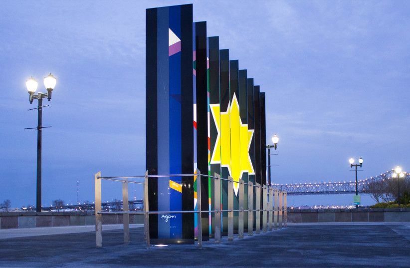 A NINE-PANEL sculpture by Israeli artist Yaacov Agam stands near the entrance of the Holocaust Memorial in New Orleans. (photo credit: Wikimedia Commons)