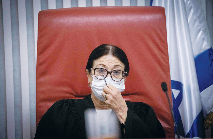 SUPREME COURT Chief Justice Ester Hayut presides over a hearing in Jerusalem in May. (photo credit: YONATAN SINDEL/FLASH90)