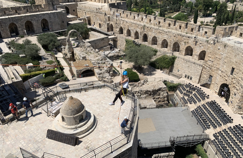 The new rope-climbing adventure attraction at the King David Museum in the Old City of Jerusalem, Israel. (credit: LAUREN MORGANBESSER)
