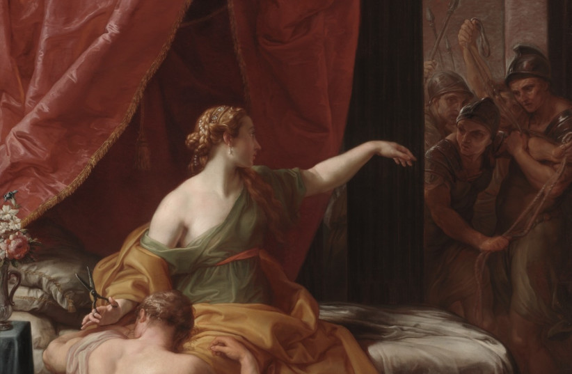 Samson and Delilah by Pompeo Girolamo Batoni (photo credit: DETROIT INSTITUTE OF ARTS/WIKIMEDIA COMMONS)