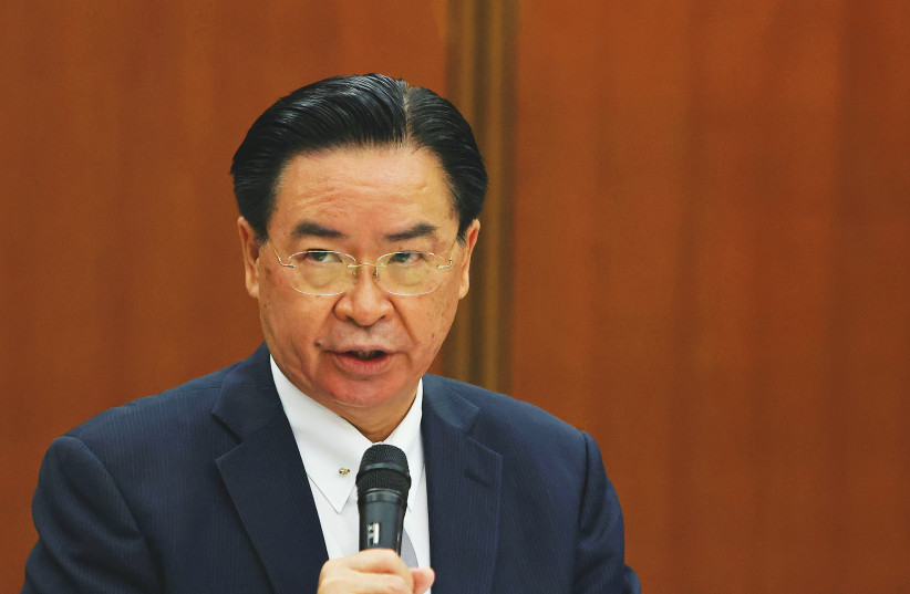 Taiwan Foreign MINISTER Joseph Wu attends a news conference for foreign journalists in Taipei, earlier this year. (photo credit: ANN WANG/REUTERS)