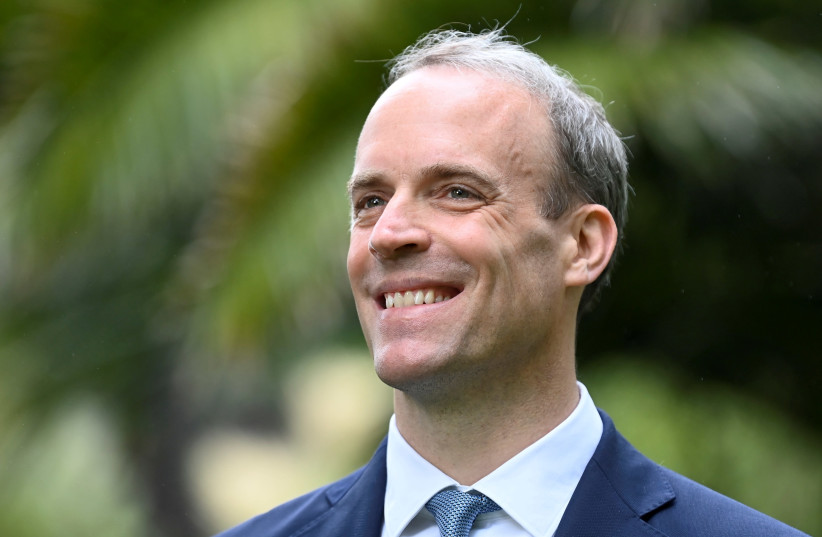: Britain's Foreign Secretary Dominic Raab is seen on the sidelines of G7 summit in Carbis Bay, Cornwall, Britain, June 11, 2021. (photo credit: REUTERS)
