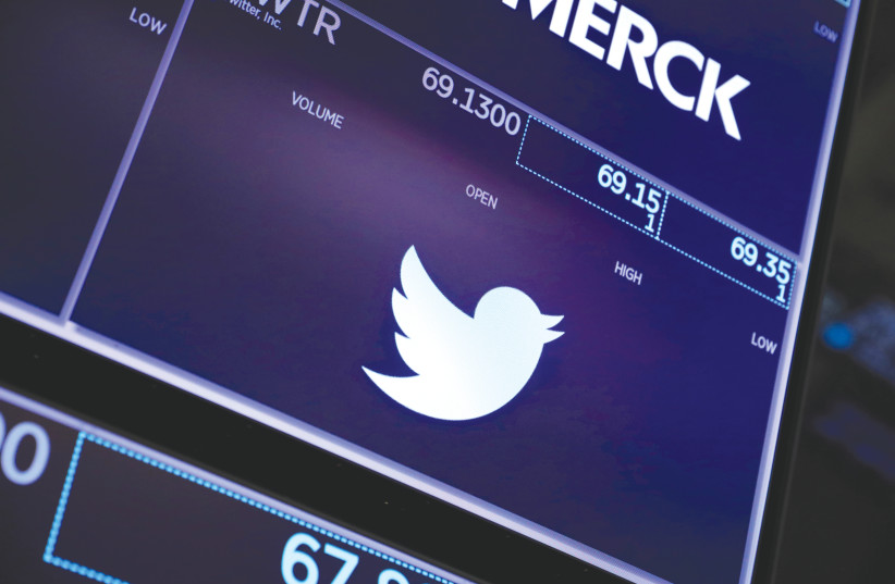 TWITTER’S LOGO is seen on the trading floor of the New York Stock Exchange last week. (credit: ANDREW KELLY / REUTERS)