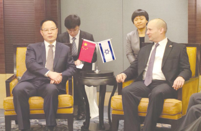 Naftali Bennett during a visit to China in 2014 when he served as Israel’s minister of economy. (photo credit: Courtesy)