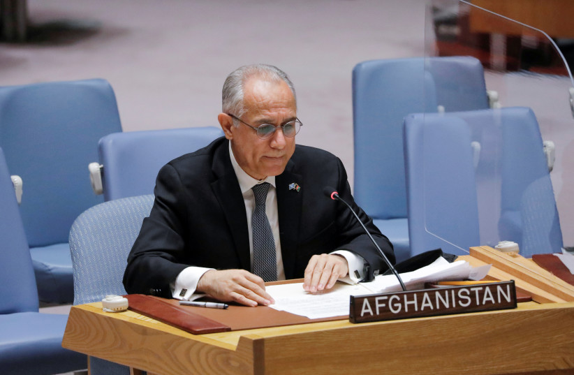  Afghanistan's UN ambassador Ghulam Isaczai addresses the United Nations Security Council regarding the situation in Afghanistan at the United Nations in New York City, New York, US, August 16, 2021. (credit: ANDREW KELLY / REUTERS)
