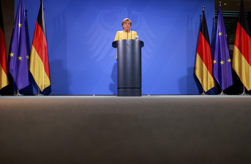  German Chancellor Angela Merkel speaks during a news conference on the current developments in Afghanistan, at the Chancellery in Berlin, Germany August 16, 2021 (credit: ODD ANDERSEN/POOL VIA REUTERS)