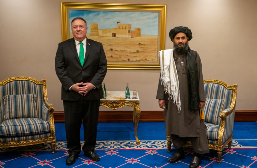  U.S. Secretary of State Michael R. Pompeo meets with the Taliban Delegation in Doha, Qatar, on September 12, 2020. (credit: RONNY PRZYSUCHA)