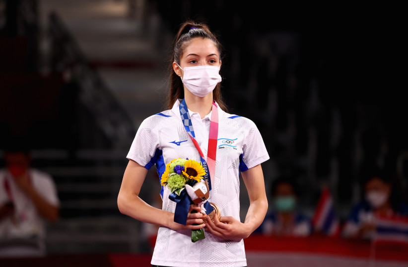  Avishag Semberg with her bronze medal. (credit: MURAD SEZER/REUTERS)