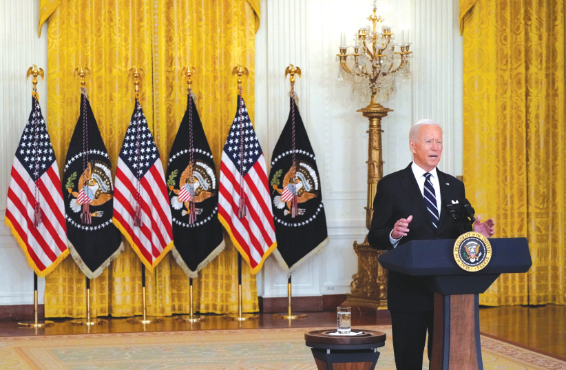  President Joe Biden delivers remarks in the East Room at the White House on Wednesday. (photo credit: REUTERS/ELIZABETH FRANTZ)
