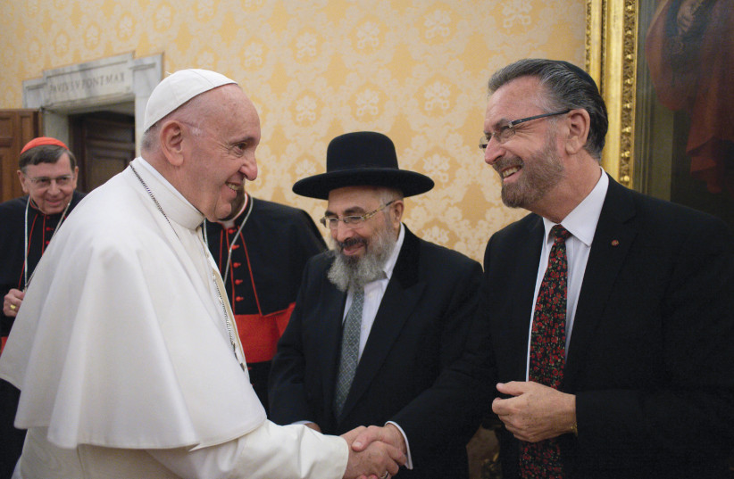  RABBI DAVID ROSEN in a Papal audience with Pope Francis. (credit: Courtesy)