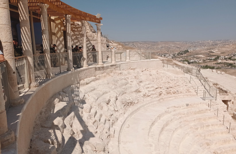  The newly uncovered 300-seat theater at Herodion. (photo credit: LINDA GRADSTEIN)