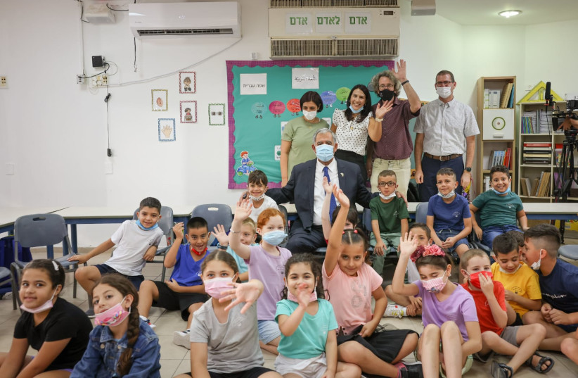  Knesset Speaker Mickey Levy at the Max Rayne Hand in Hand School which teaches Arab and Jewish students. (photo credit: COURTESY KNESSET SPEAKER'S OFFICE)