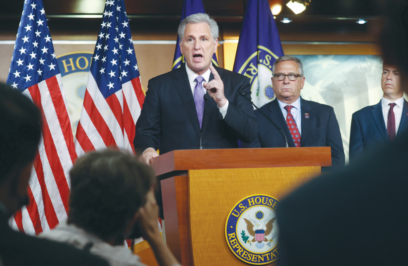  US HOUSE MINORITY Leader Kevin McCarthy (R-CA) holds a news conference at the US Capitol in Washington, last month.  (credit: REUTERS/JONATHAN ERNST)