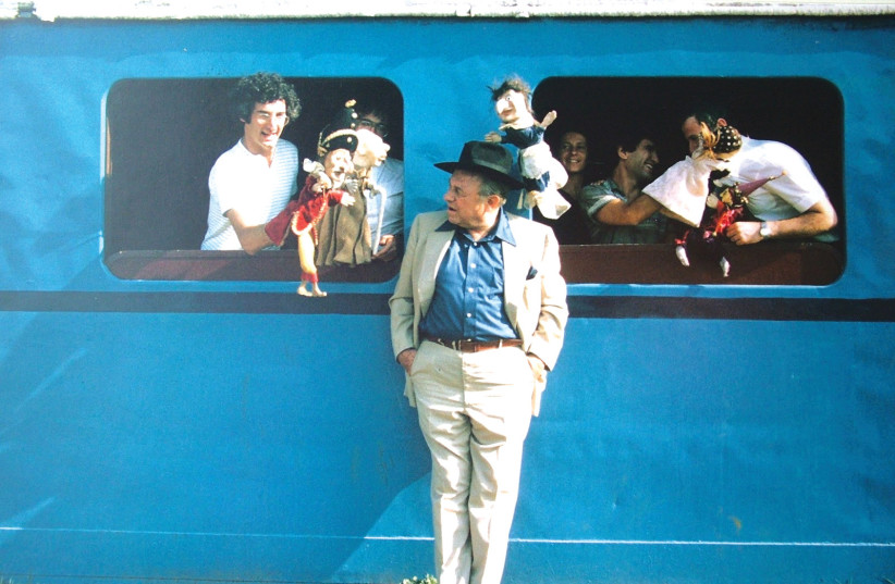  TEDDY KOLLEK with puppets at the Train Station in Liberty Bell Park. (photo credit: Courtesy of The Jerusalem Foundation)