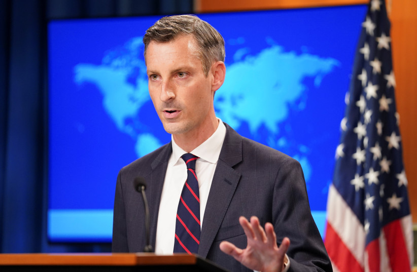 US State Department spokesman Ned Price holds a press briefing on Afghanistan at the State Department in Washington, U.S., August 16, 2021. (photo credit: REUTERS/Kevin Lamarque/POOL)