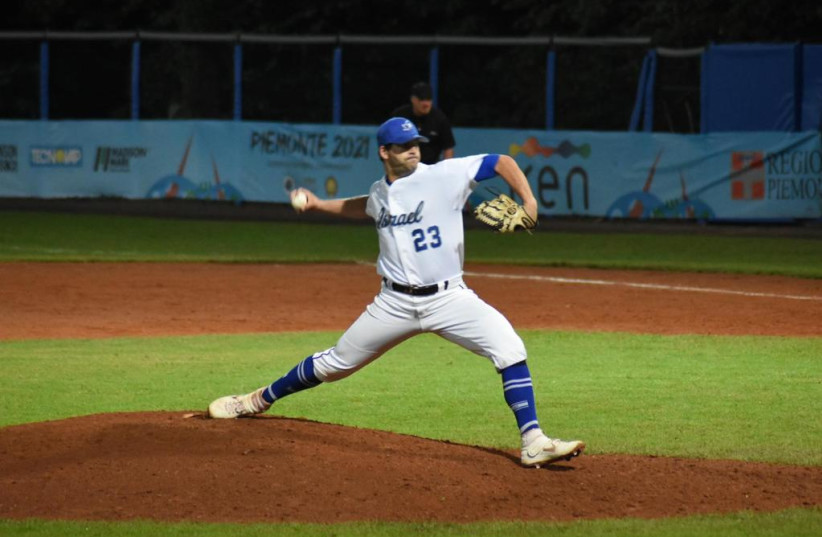 Reliever Benny Wanger got his second win after coming in from first base. Both he and Wagman have a combined .428 batting average and allowed just 2 earned runs in 23 innings for the tournament (credit: ISRAEL ASSOCIATION OF BASEBALL/ COURTESY)