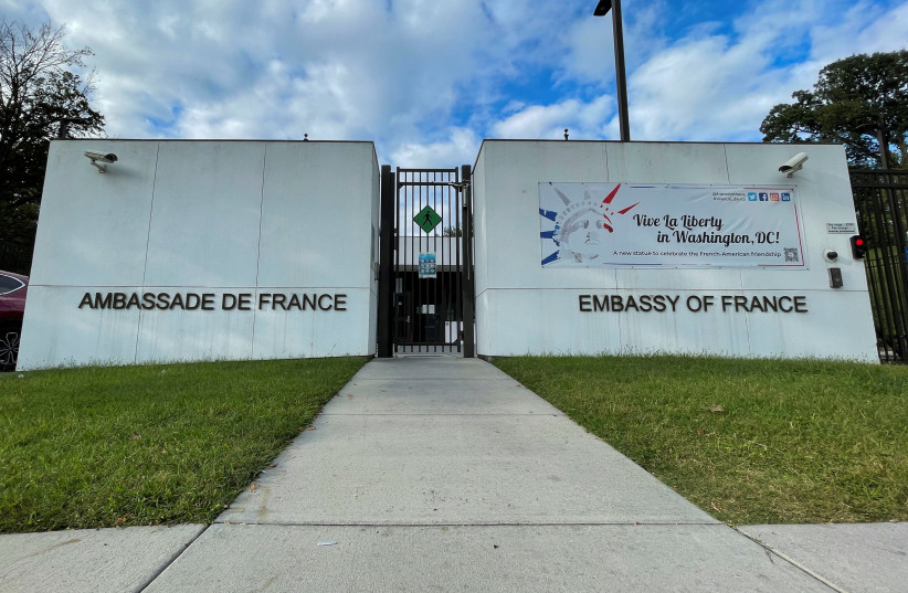  he French Embassy is seen after it was announced France decided to recall its ambassadors in the United States and Australia for consultations after Australia struck a deal with the US and Britain which ended a $40 billion French-designed submarine deal, in Washington, US, September 17, 2021. (credit: REUTERS/GERSHON PEAKS)