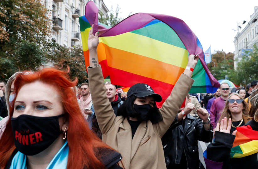 Participants attend the Equality March, organized by the LGBT+ community in Kyiv, Ukraine September 19, 2021. (credit: REUTERS/VALENTYN OGIRENKO)