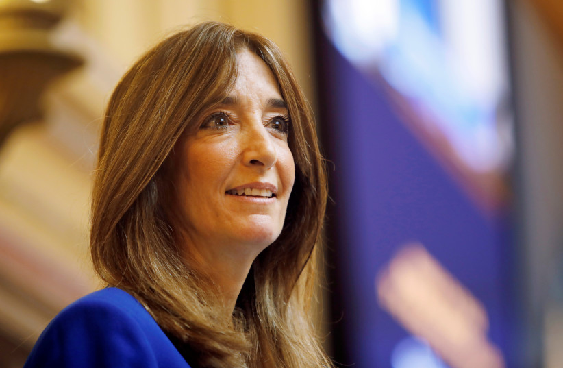  Democratic delegate Eileen Filler-Corn speaks after being sworn in as the first woman Speaker of Virginia's House of Delegates, as the General Assembly convenes in Richmond, Virginia, US. (photo credit: JONATHAN DRAKE / REUTERS)