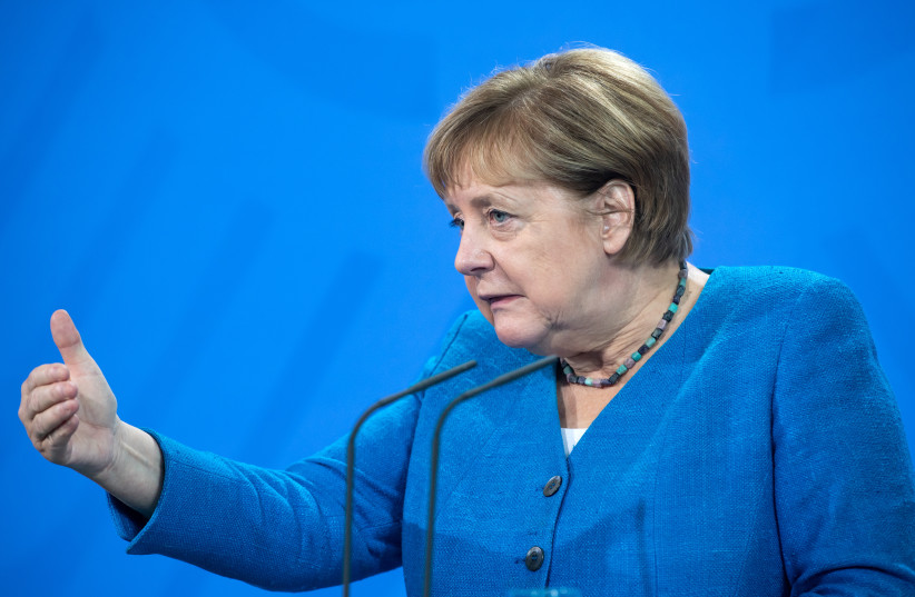  GERMAN CHANCELLOR Angela Merkel speaks during the annual report handover of the National Regulatory Control Council in Berlin, September 16. (photo credit: Bernd von Jutrczenka/Pool via Reuters)