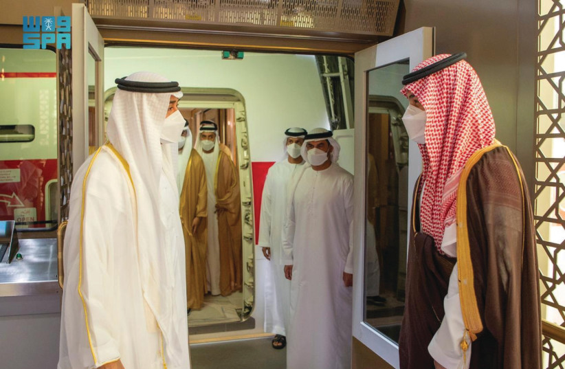  SAUDI CROWN Prince Mohammed Bin Salman received Abu Dhabi's Crown Prince Sheikh Mohammed bin Zayed al-Nahyan upon his arrival to Riyadh, in July. (photo credit: SAUDI PRESS AGENCY/REUTERS)