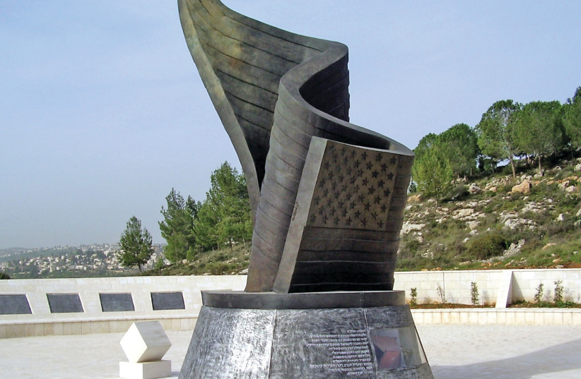  Israel 9/11 Memorial in Emek Ha’arazim (Cedar Valley) near Jerusalem created by Eliezer Weishoff. (credit: AVISHAI TEICHER/WIKIPEDIA)