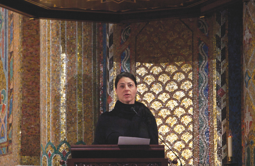 MERAV MICHAELI speaks at Temple Emanu-El on Holocaust Remembrance Day in New York in 2013.