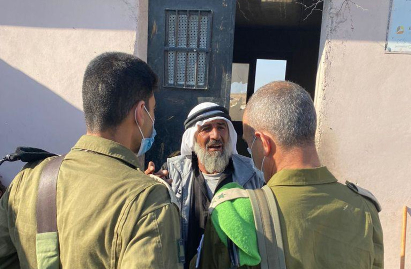  IDF Central Command head Maj.-Gen. Yehuda Fox visiting the Palestinian village of Khirbet al-Mufaqarah in the South Hebron Hills, West Bank, September 30, 2021.  (photo credit: IDF SPOKESPERSON'S UNIT)