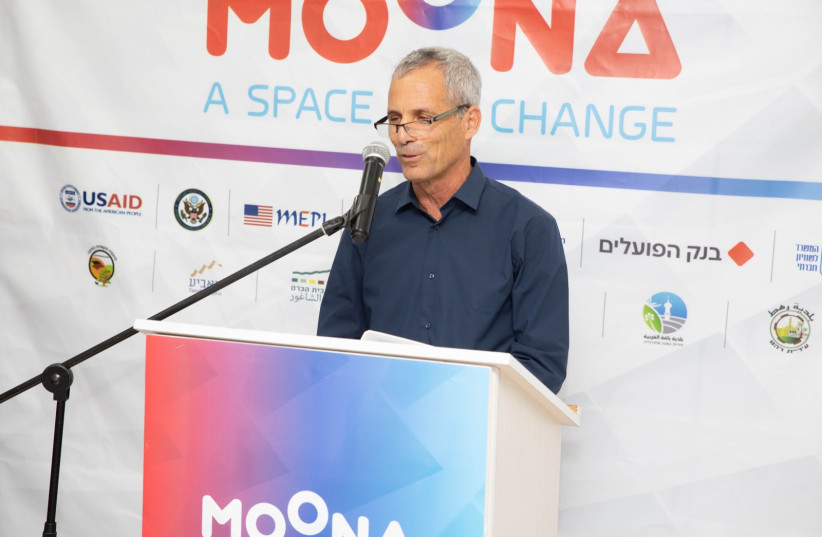  Moona - A Space for Change founder Asaf Brimer speaking at the launch event in Majd el-Kurum.  (photo credit: MARK NOMDAR, MAX DINSTEIN)