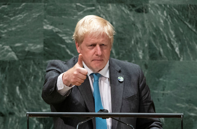  British Prime Minister Boris Johnson addresses the 76th Session of the UN General Assembly in New York City (photo credit: REUTERS/EDUARDO MUNOZ/POOL)
