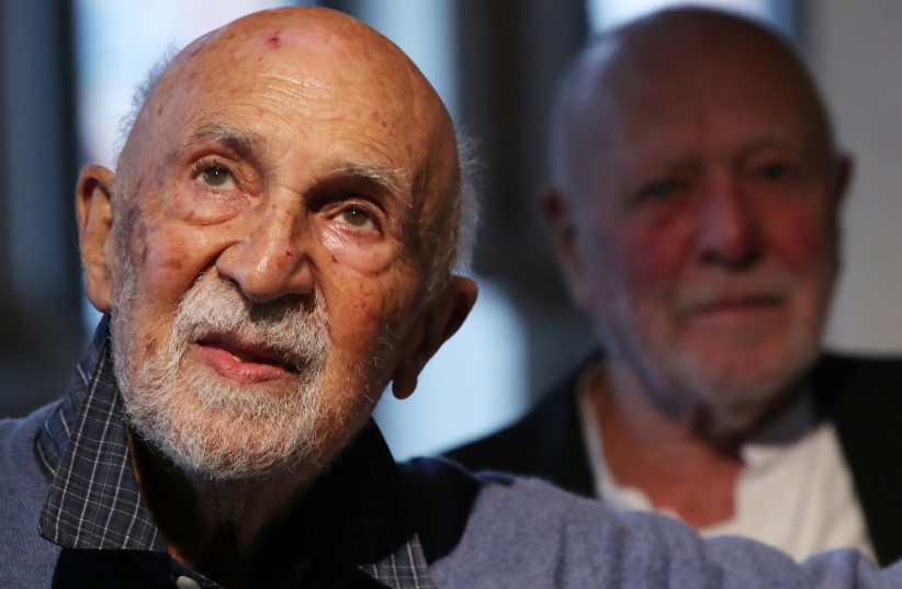  Belgian lawyer and jazz pianist Simon Gronowski, 89, a Jewish survivor of the Holocaust during the Second World War, looks on during a meeting with a Belgian artist Koenraad Tinel, 86, the son of a Flemish nationalist and Nazi sympathiser, after they became close friends a few years ago. (credit: YVES HERMAN/REUTERS)