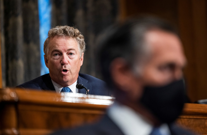  US Senator Rand Paul (R-KY) speaks during a Senate Homeland Security and Governmental Affairs hearing to discuss security threats 20 years after the 9/11 attacks, in Washington, DC, US September 21, 2021.  (credit: JIM LO SCALZO/POOL VIA REUTERS)