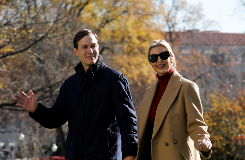  Ivanka Trump and her husband Jared Kushner walk on the South Lawn of the White House upon their return to Washington with US President Donald Trump from Camp David, US, November 29, 2020.  (photo credit: REUTERS/YURI GRIPAS)