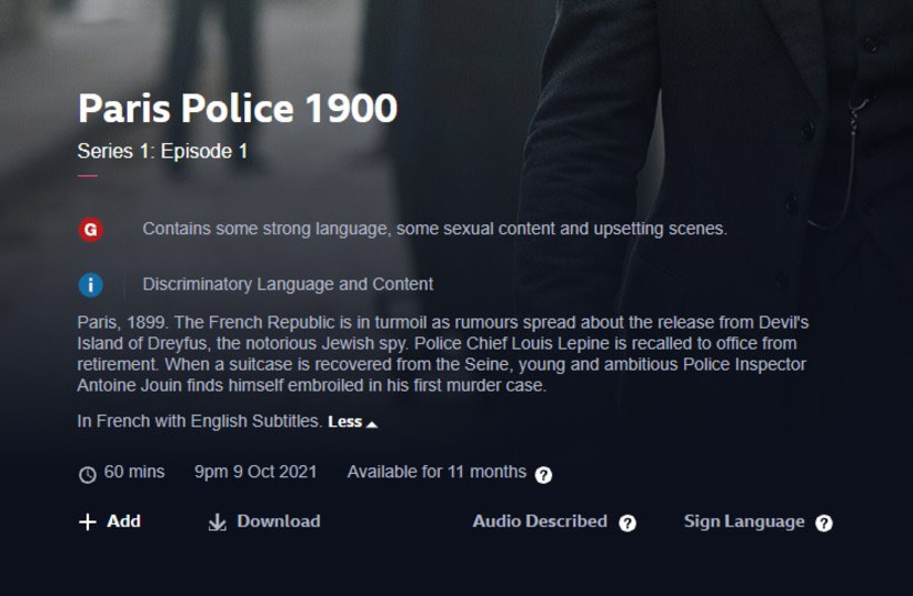  Screenshot of the original summary for episode 1 of Paris Police 1900 on the BBC's website. (credit: Screenshot/Wayback Machine/BBC Website)