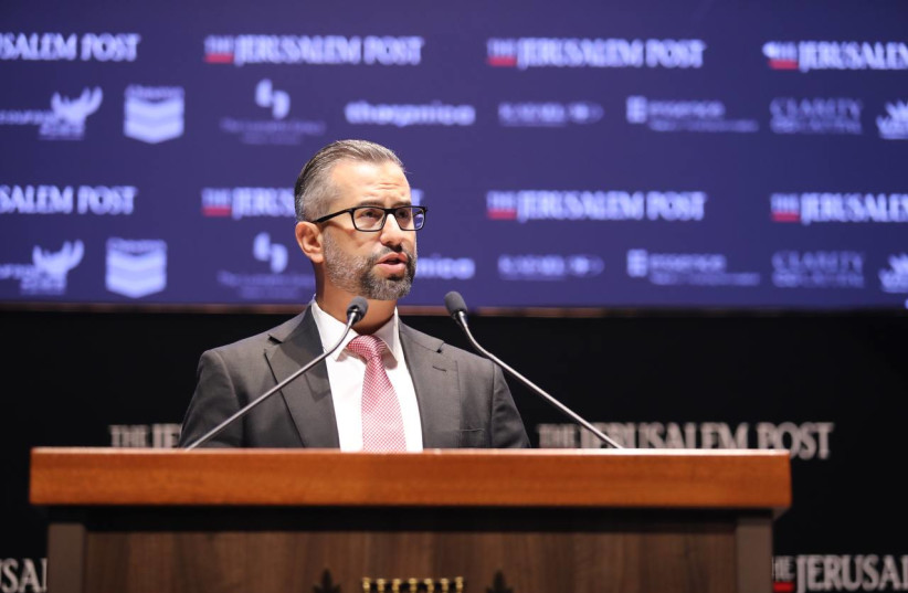  Eitan Neishlos, Fintech investor, innovator and philanthropist, is seen addressing the Jerusalem Post annual conference at the Museum of Tolerance in Jerusalem, on October 12, 2021.